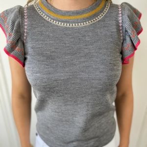THML Gray Sweater Embroidered Knit Top Small